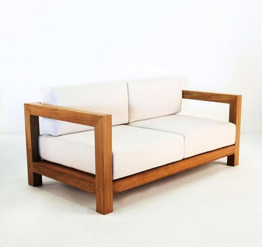 Garten 2-er Sofa Rustikal Boston Weiss-Creme/Braun 140 x 40 x H70 cm - Eiche Massivholz - Echtholz Möbel Massiv