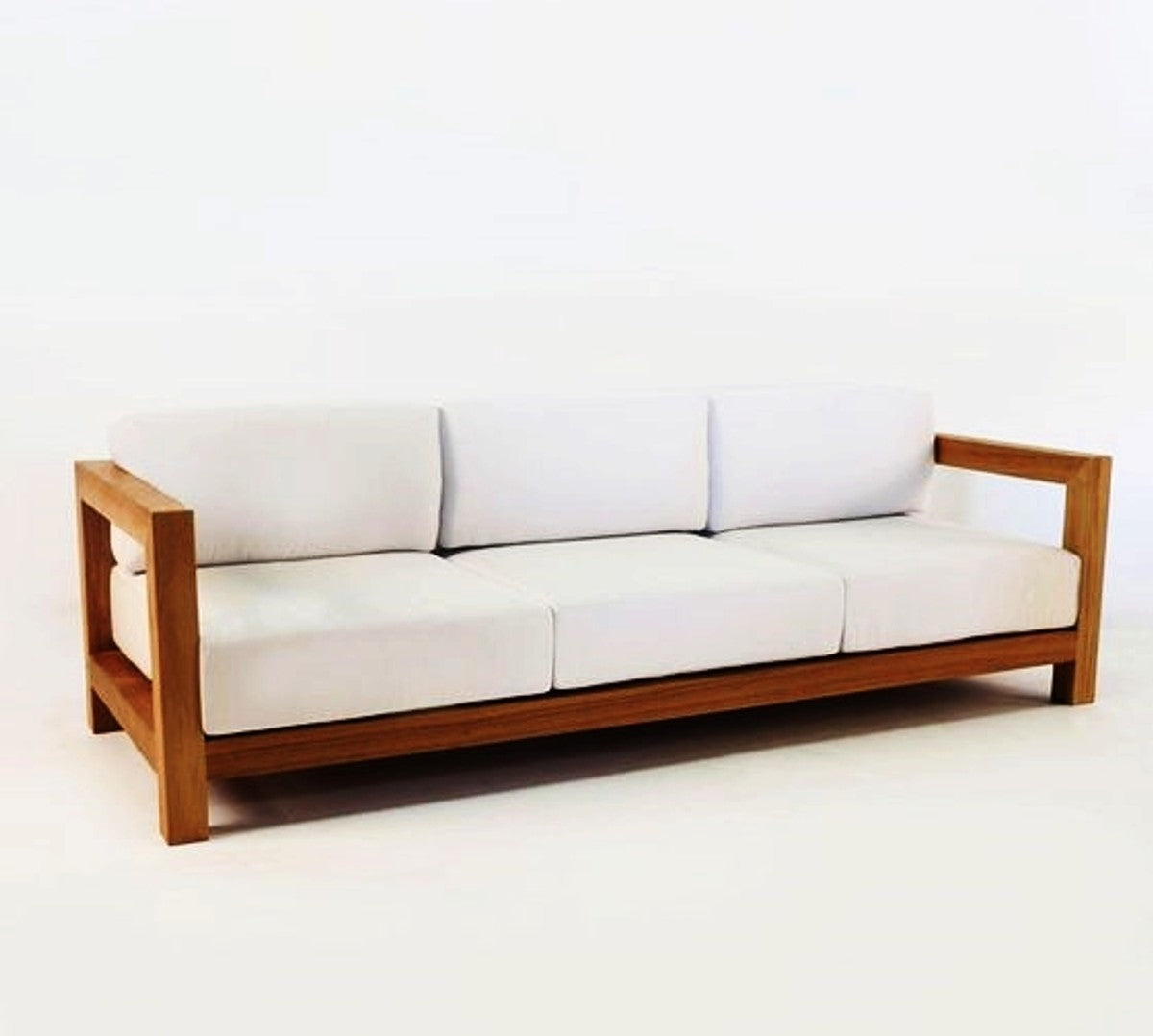 Garten 3-er Sofa Rustikal Boston Weiss-Creme/Braun 200 x 40 x H70 cm - Echtholz Möbel Massiv