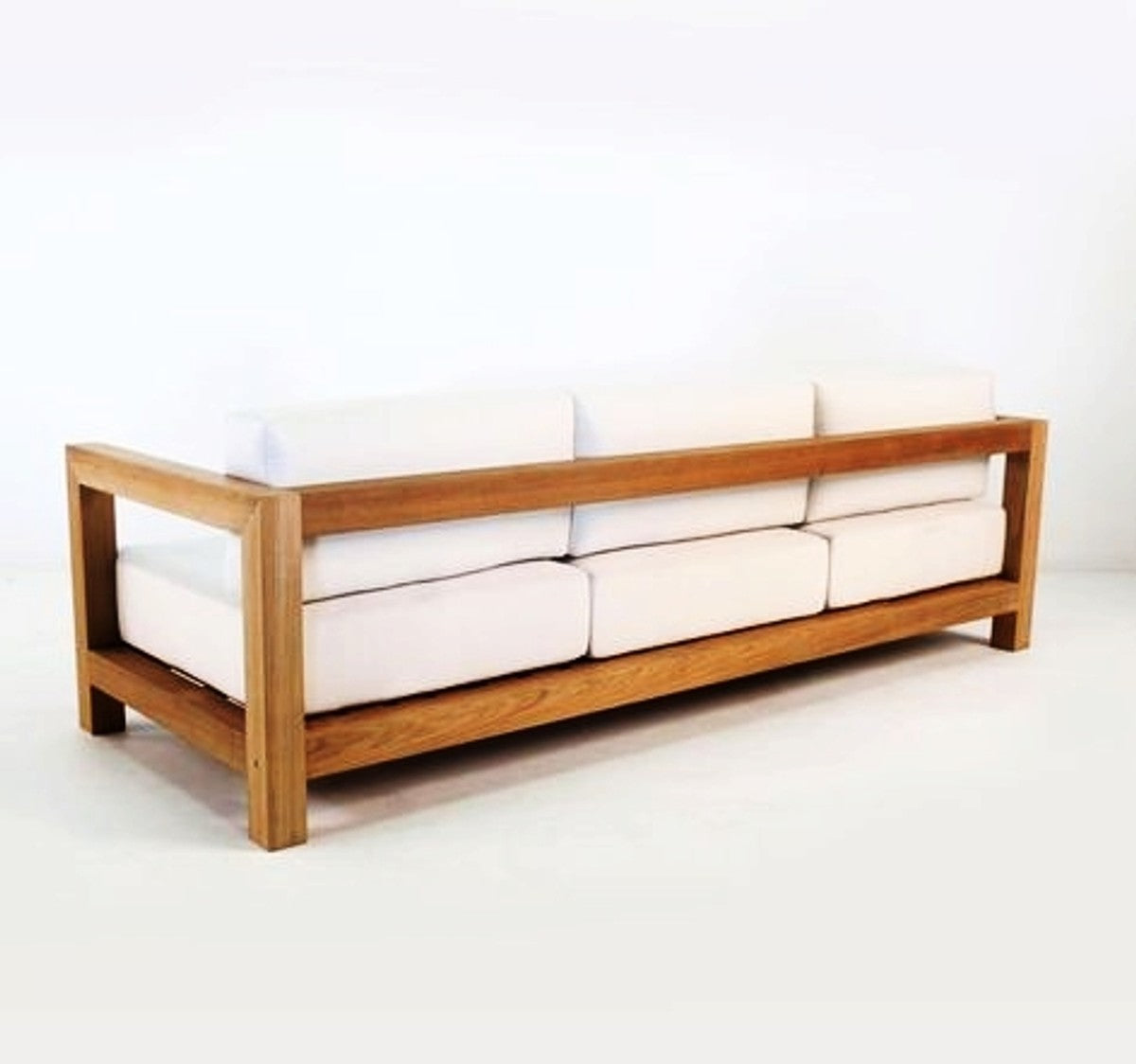 Garten 3-er Sofa Rustikal Boston Weiss-Creme/Braun 200 x 40 x H70 cm - Echtholz Möbel Massiv