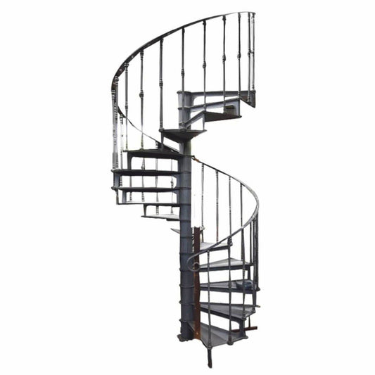 Gusseisen Wendeltreppe mit Geländer rechte Seite Grau H. 289 cm - Rustikale Spiraltreppe