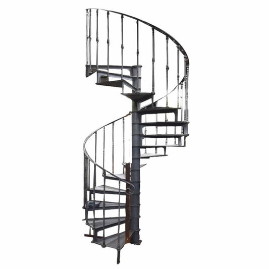 Gusseisen Wendeltreppe mit Geländer linke Seite Grau H. 289 cm - Rustikale Spiraltreppe