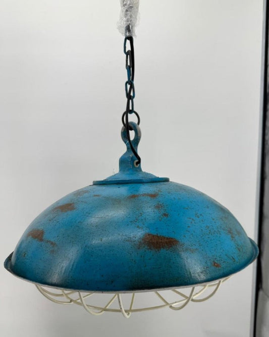 Industrie Stil Hängeleuchte Antik Blau / Weiß Ø 45 cm - Industrie Stil Leuchten