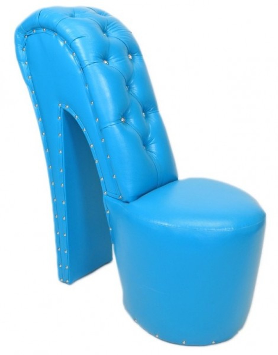 High Heel Sessel mit Dekosteinen Hellblau Luxus Design - Designer Sessel - Club Möbel - Schuh Stuhl Sessel