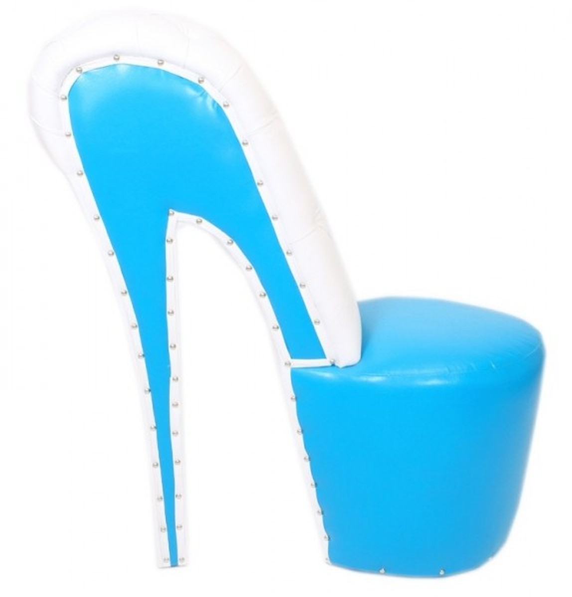 High Heel Sessel mit Dekosteinen Hellblau / Weiß Luxus Design - Designer Sessel - Club Möbel - Schuh Stuhl Sessel