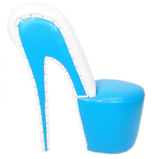 High Heel Sessel mit Dekosteinen Hellblau / Weiß Luxus Design - Designer Sessel - Club Möbel - Schuh Stuhl Sessel