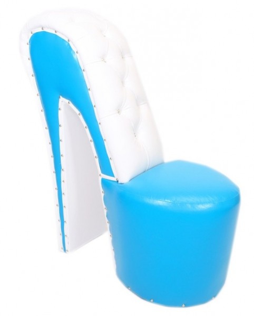 High Heel Sessel mit Dekosteinen Hellblau / Weiß Luxus Design - Designer Sessel - Club Möbel - Schuh Stuhl Sessel