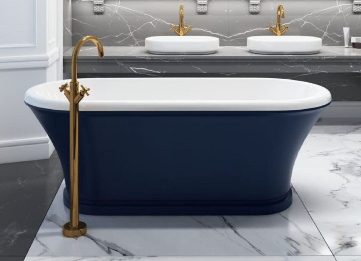 Jugendstil Badewanne mit Standarmatur Blau / Weiß / Messing 170 cm