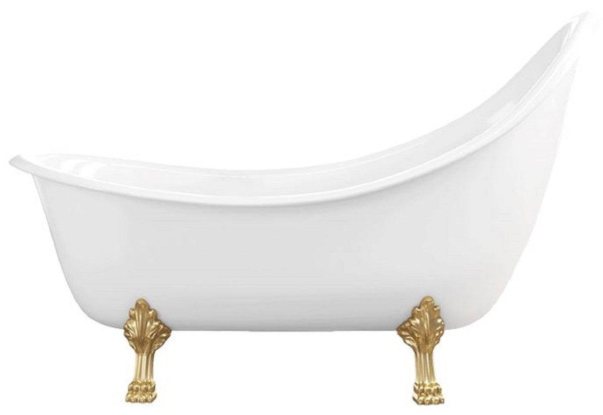 Jugendstil Badewanne Weiß / Gold 180 cm - Freistehende Retro Stil Badewanne