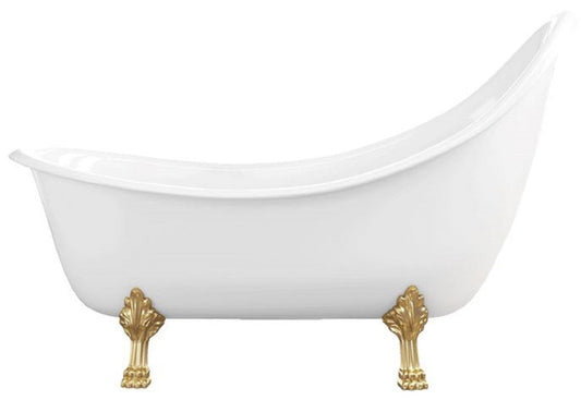 Jugendstil Badewanne Weiß / Gold 180 cm - Freistehende Retro Stil Badewanne