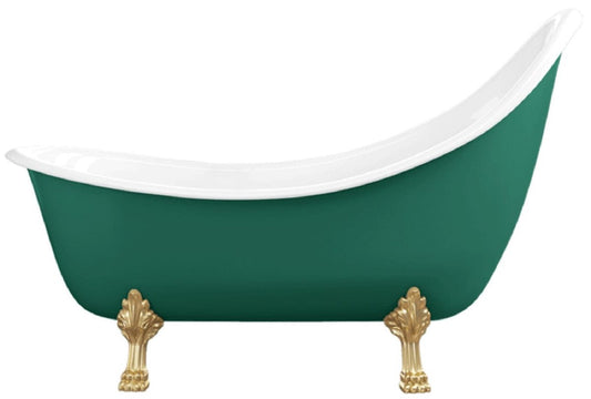 Jugendstil Badewanne Grün / Weiß / Gold 180 cm - Freistehende Retro Stil Badewanne