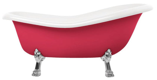 Jugendstil Badewanne Rot / Weiß / Silber 168 cm - Freistehende Retro Stil Badewanne