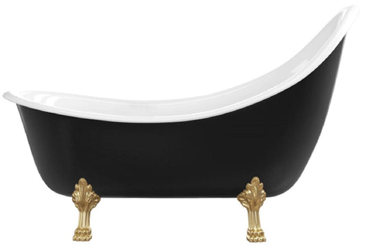 Jugendstil Badewanne Schwarz / Weiß / Gold 180 cm - Freistehende Retro Stil Badewanne
