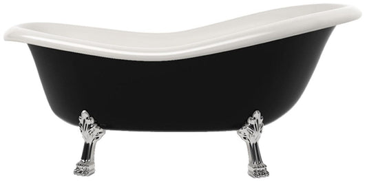 Jugendstil Badewanne Schwarz / Weiß / Silber 168 cm - Freistehende Retro Stil Badewanne