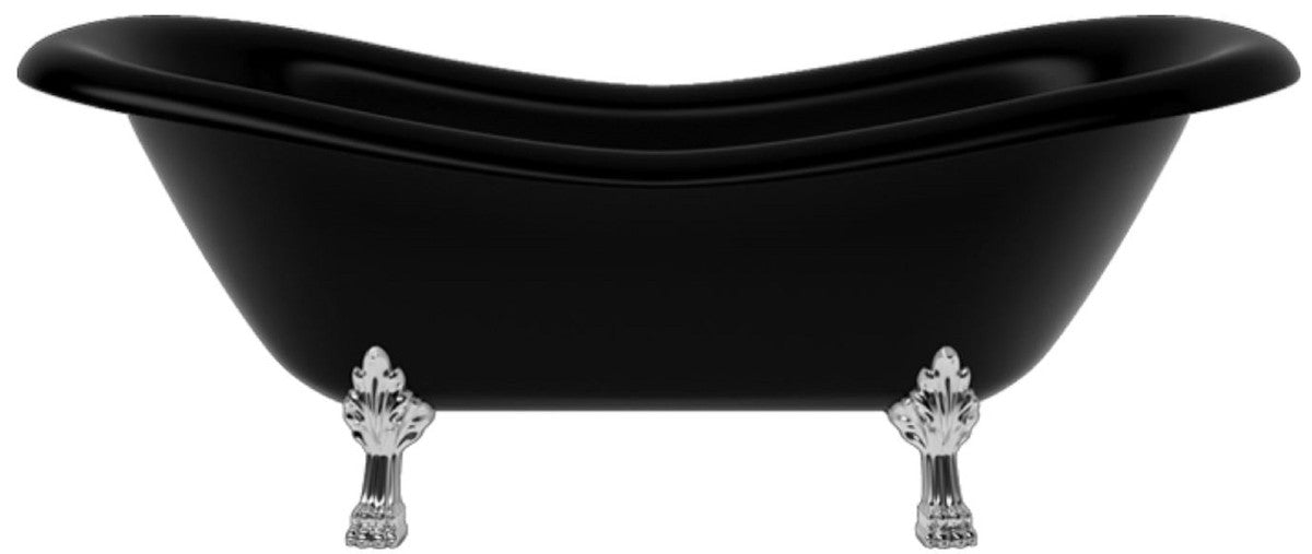 Jugendstil Badewanne Schwarz / Silber 188 cm - Freistehende Retro Stil Badewanne