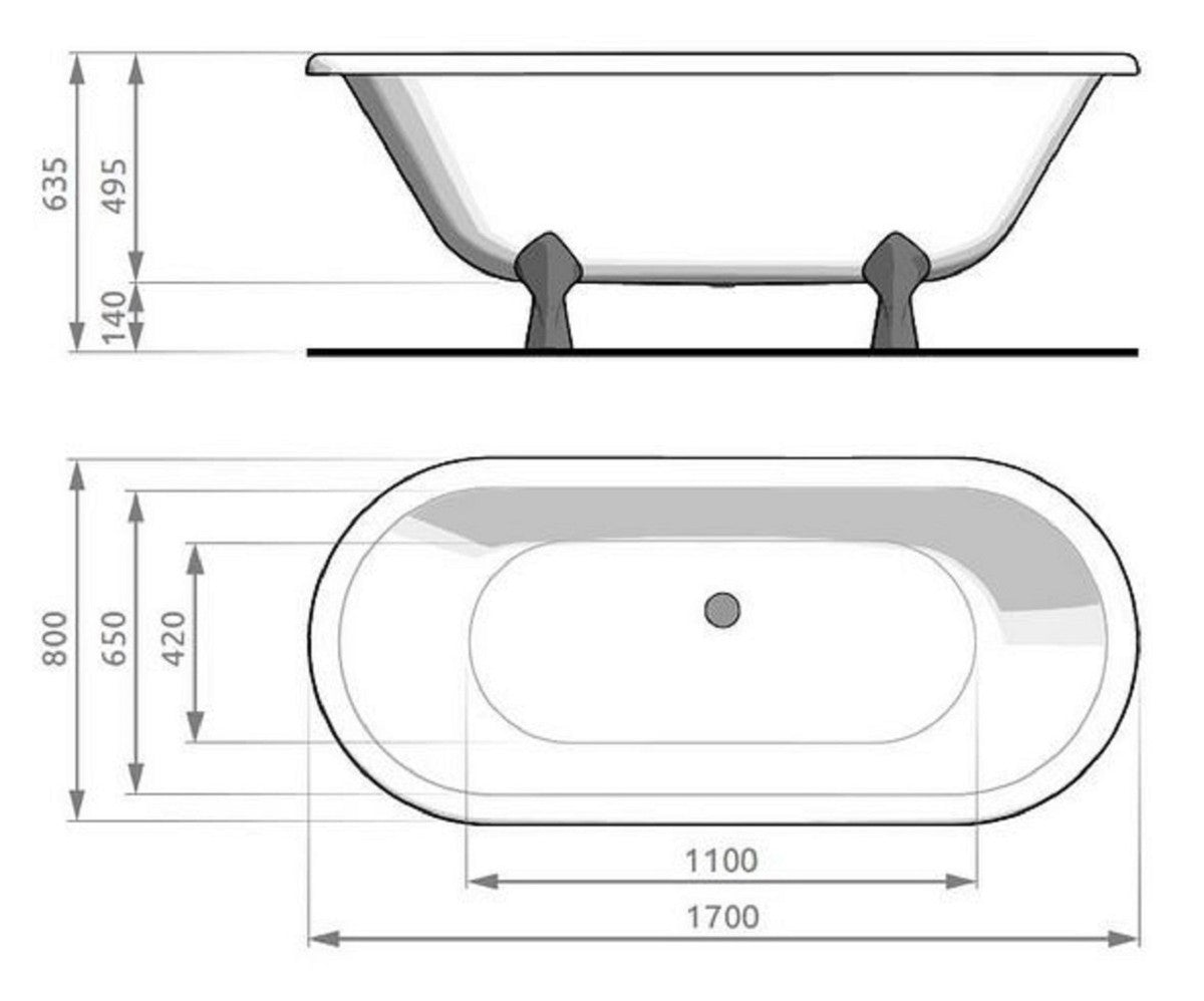 Jugendstil Badewanne Schwarz / Weiß / Silber 170 cm - Freistehende Retro Stil Badewanne