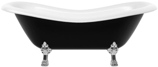 Jugendstil Badewanne Schwarz / Weiß / Silber 188 cm - Freistehende Retro Stil Badewanne