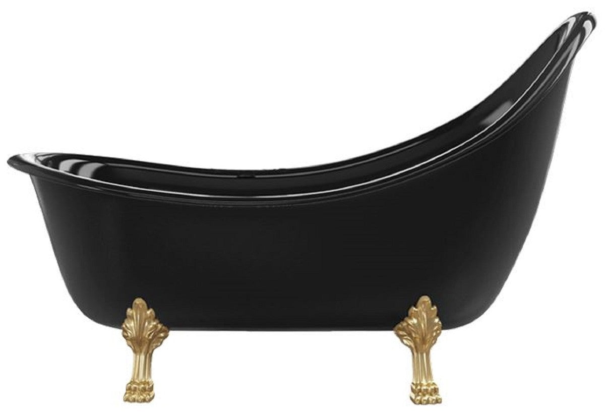 Jugendstil Badewanne Schwarz / Gold 180 cm - Freistehende Retro Stil Badewanne