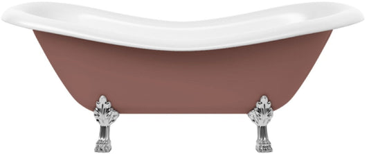 Jugendstil Badewanne Braun / Weiß / Silber 188 cm - Freistehende Retro Stil Badewanne