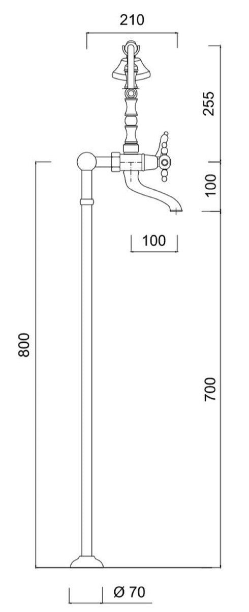 Jugendstil Badewannen Armatur Gold H. 105,5 cm - Nostalgische Badezimmer Badewannen Armatur mit Brause und Standfüßen