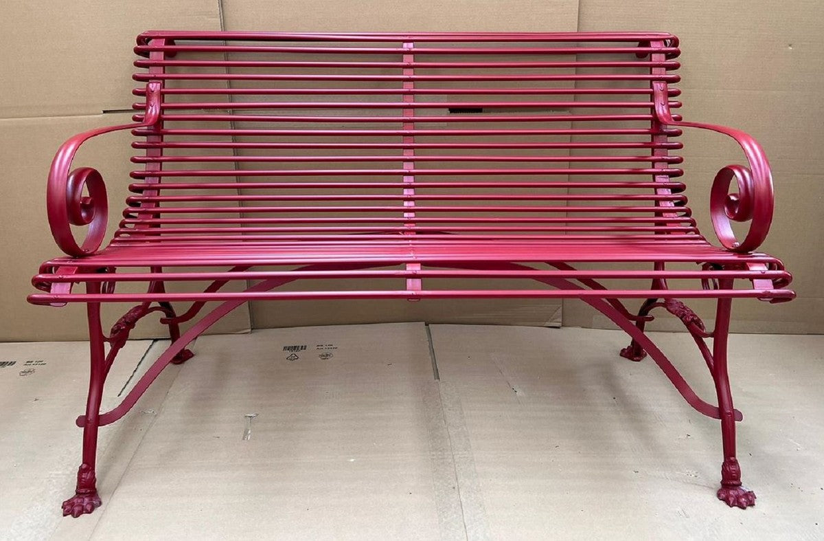 Jugendstil Gartenbank Rot 120 x 66 x H. 80 cm - Schmiedeeisen Garten Sitzbank - Schmiedeeisen Garten Möbel - Barock & Jugendstil Garten Möbel