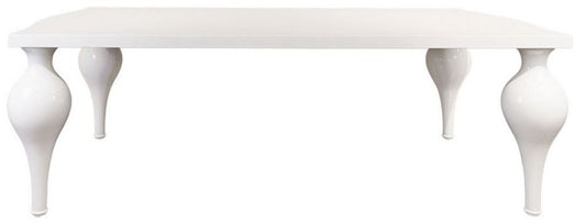 Neoklassik Esstisch Hochglanz Weiß 220 x 110 x H. 75,5 cm - Massivholz Küchentisch - Esszimmer Möbel im Neoklassischem Stil