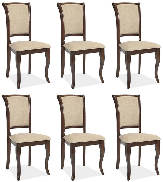 Jugendstil Esszimmer Stuhl 6er Set Creme / Dunkelbraun 44 x 44 x H. 96 cm - Elegante Massivholz Küchen Stühle - Barock & Jugendstil Esszimmer Möbel