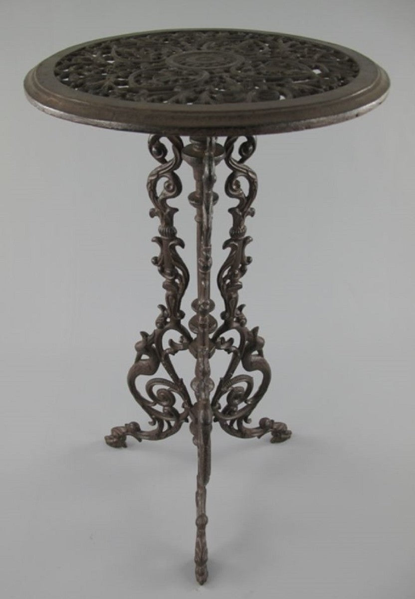 Jugendstil Garten Beistelltisch Antik Braun Ø 36 x H. 70 cm - Runder Garten Metall Tisch - Runder Blumentisch - Barock & Jugendstil Garten Möbel