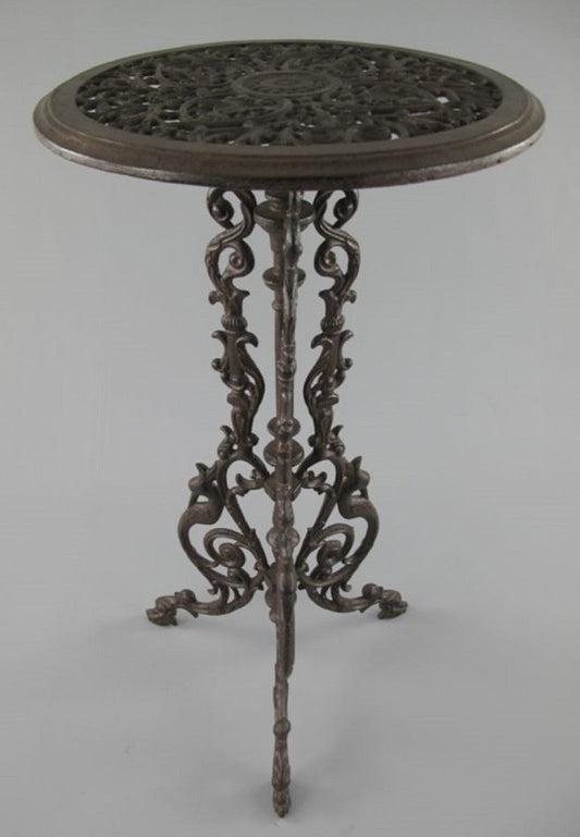 Jugendstil Garten Beistelltisch Antik Braun Ø 36 x H. 70 cm - Runder Garten Metall Tisch - Runder Blumentisch - Barock & Jugendstil Garten Möbel