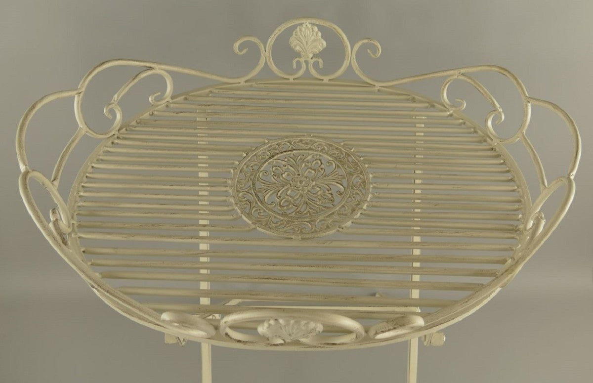 Jugendstil Garten Beistelltisch Rustikal Weiß 63 x 48 x H. 70 cm - Klappbarer Garten Metall Tisch - Barock & Jugendstil Garten Möbel