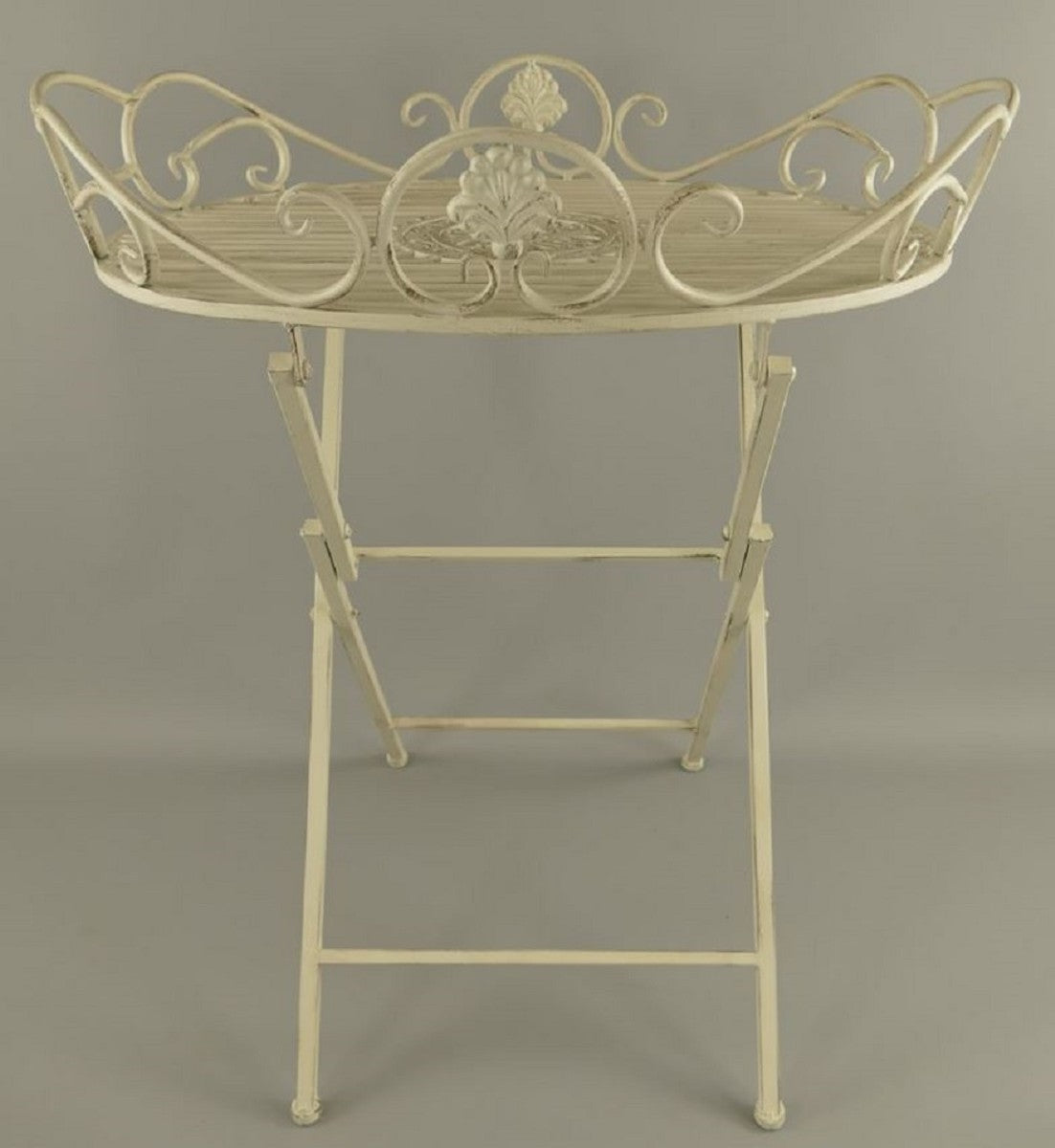 Jugendstil Garten Beistelltisch Rustikal Weiß 63 x 48 x H. 70 cm - Klappbarer Garten Metall Tisch - Barock & Jugendstil Garten Möbel