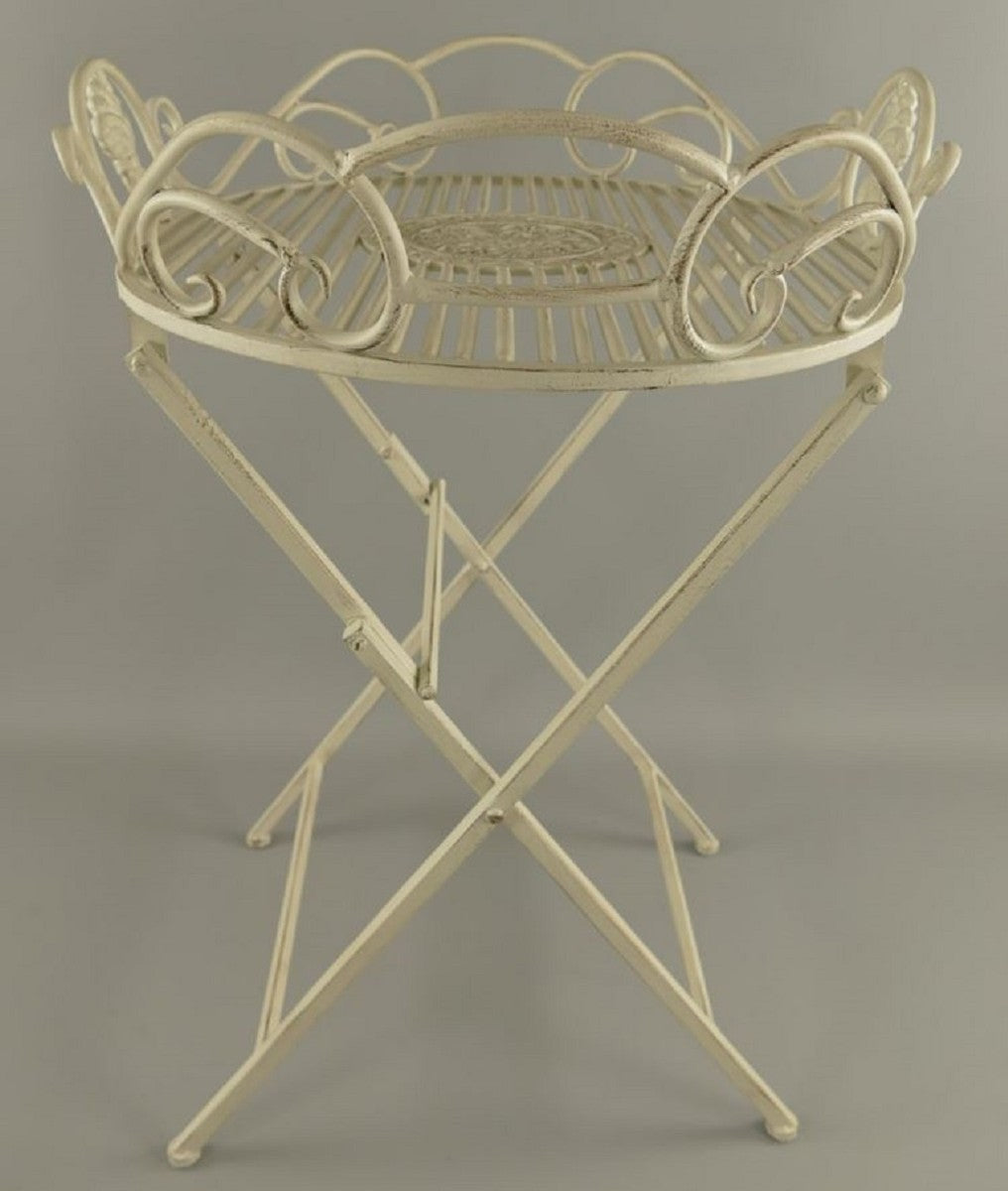 Jugendstil Garten Beistelltisch Rustikal Weiß 63 x 48 x H. 70 cm - Klappbarer Garten Metall Tisch - Barock & Jugendstil Garten Möbel