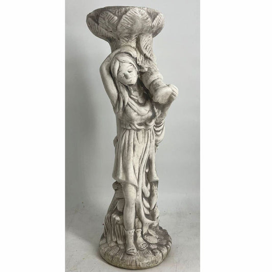 Jugendstil Garten Deko Beton Skulptur Frau mit Blumentopf Grau H. 60 cm