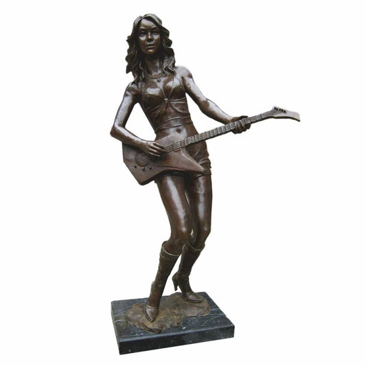 XXL Deko Messing Skulptur Gitarrenspielerin Bronze / Schwarz H. 180 cm