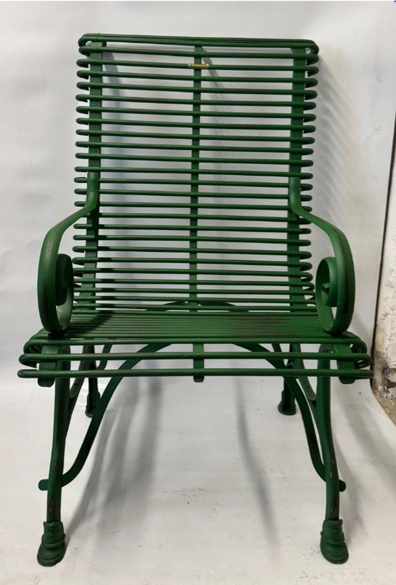 Jugendstil Garten Stuhl mit Armmlehnen Grün H. 105 cm - Garten Möbel