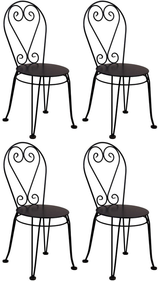 Jugendstil Gartenstuhl 4er Set Schwarz 40 x 40 x H. 92 cm - Elegante Schmiedeeisen Stühle - Nostalgische Garten & Gastronomie Möbel