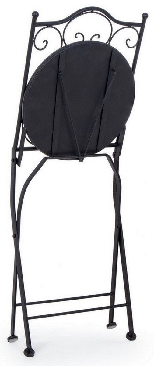 Jugendstil Gartenstuhl 4er Set Schwarz / Mehrfarbig 39 x 47 x H. 92 cm - Klappbare Stühle mit edlen Keramik Platten - Nostalgische Garten & Gastronomie Möbel