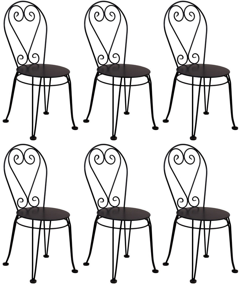 Jugendstil Gartenstuhl 6er Set Schwarz 40 x 40 x H. 92 cm - Elegante Schmiedeeisen Stühle - Nostalgische Garten & Gastronomie Möbel
