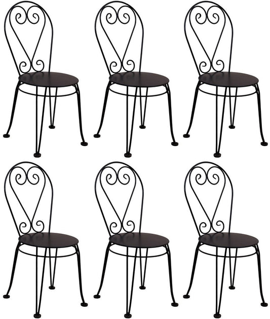 Jugendstil Gartenstuhl 6er Set Schwarz 40 x 40 x H. 92 cm - Elegante Schmiedeeisen Stühle - Nostalgische Garten & Gastronomie Möbel