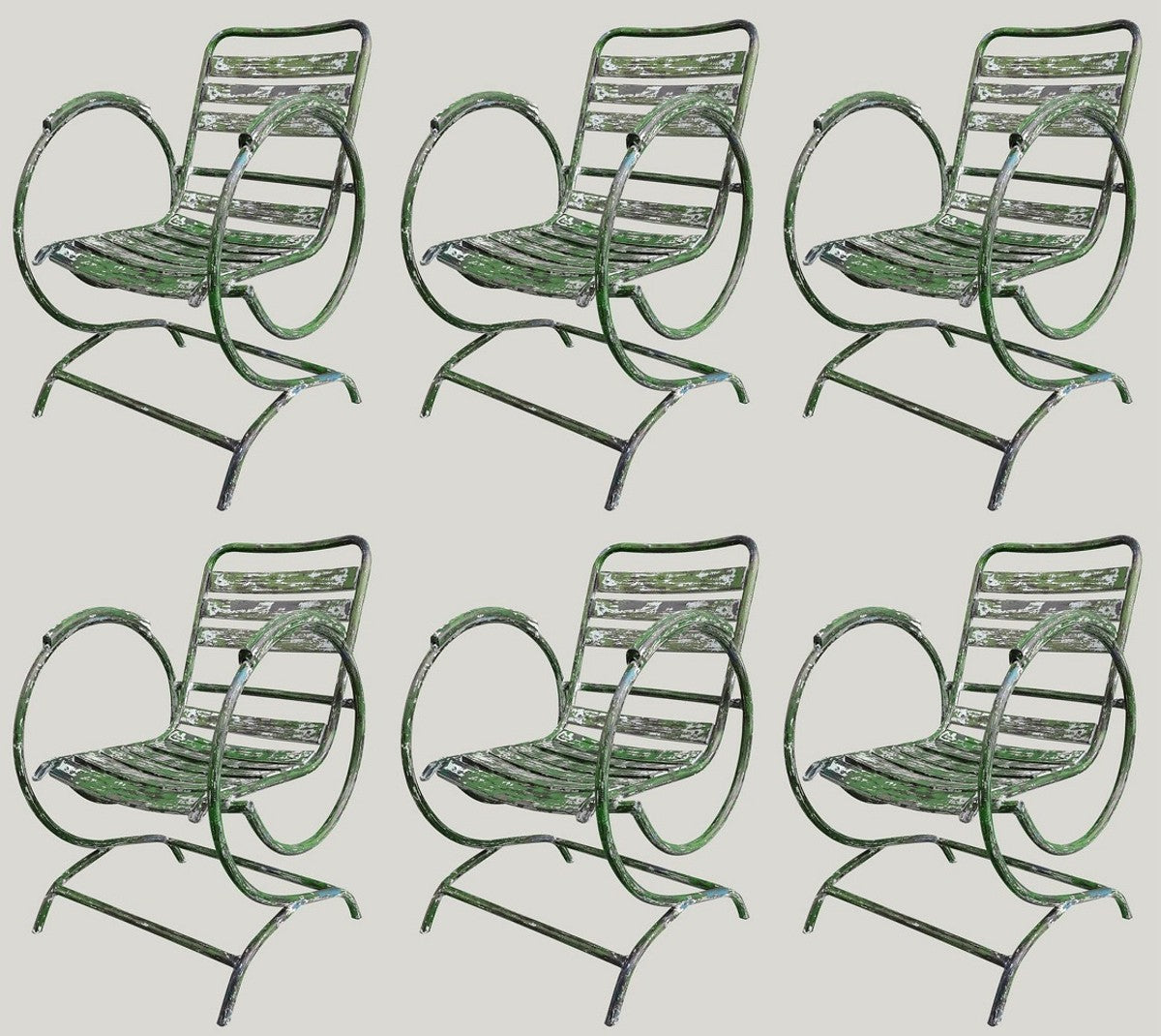 Jugendstil Gartenstuhl Set Antik Grün 60 x 45 x H. 85 cm - Handgefertigte Schmiedeeisen Stühle mit Armlehnen - Nostalgische Garten Möbel