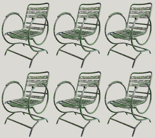 Jugendstil Gartenstuhl Set Antik Grün 60 x 45 x H. 85 cm - Handgefertigte Schmiedeeisen Stühle mit Armlehnen - Nostalgische Garten Möbel