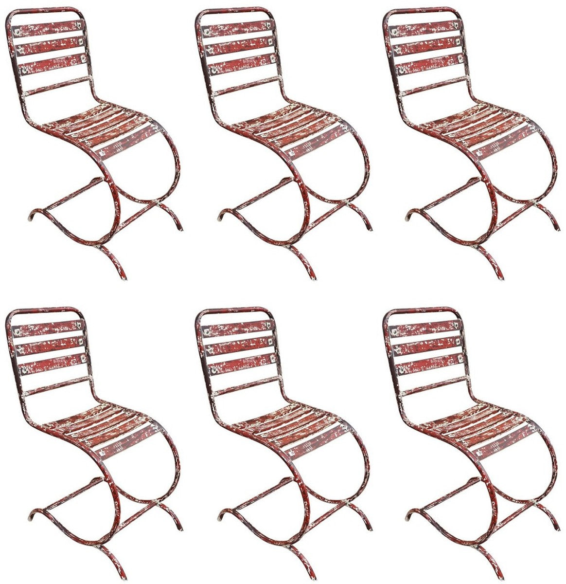 Jugendstil Gartenstuhl Set Antik Rot 40 x 45 x H. 92 cm - Handgefertigte Schmiedeeisen Stühle - Nostalgische Garten Möbel