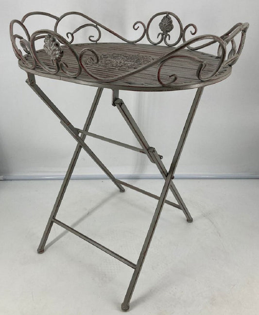 Jugendstil Gartentisch Antik Grau 62 x 49 x H. 70 cm - Nostalgischer Metall Tisch - Nostalgische Metall Garten & Terrassen Möbel