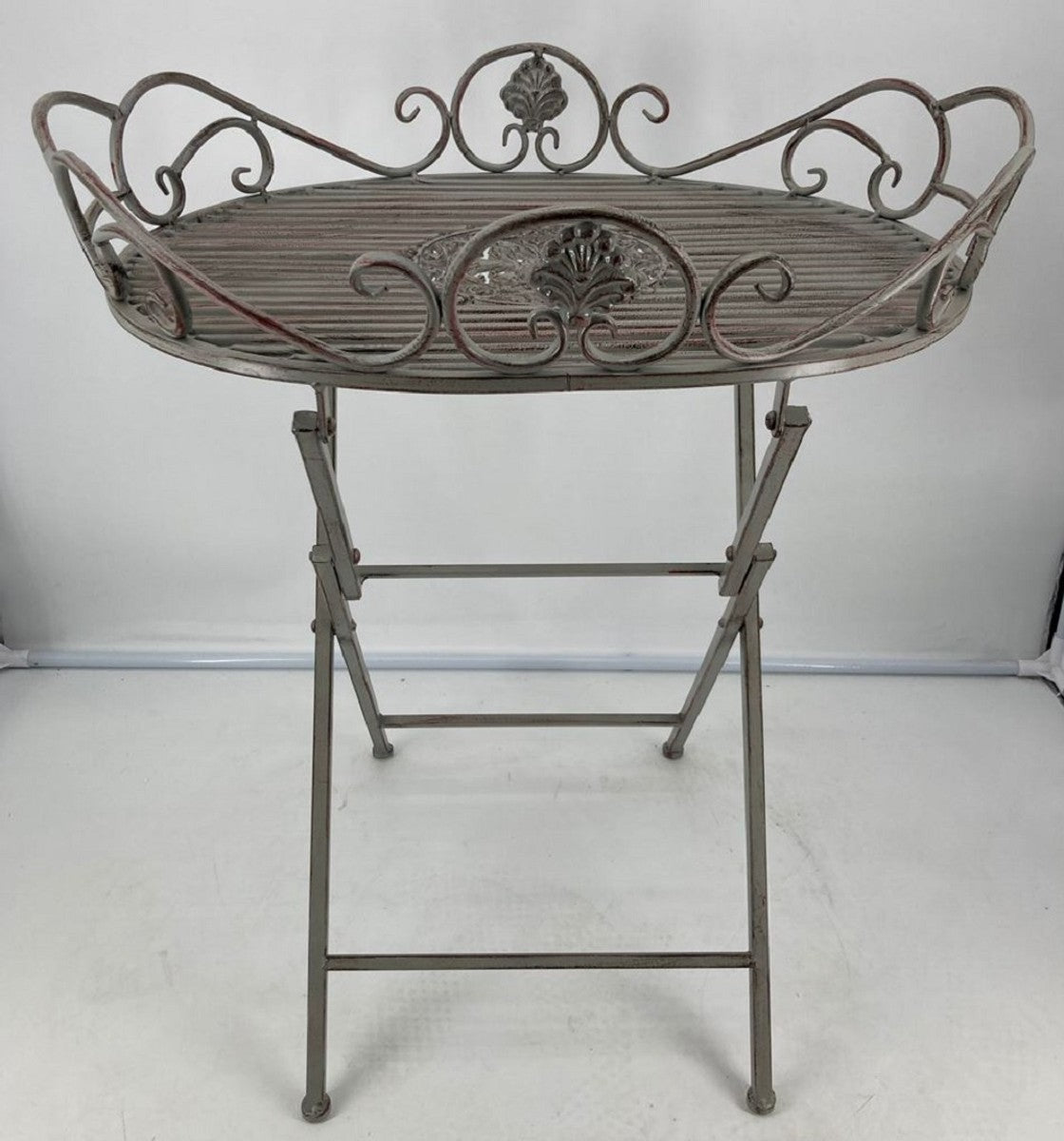 Jugendstil Gartentisch Antik Grau 62 x 49 x H. 70 cm - Nostalgischer Metall Tisch - Nostalgische Metall Garten & Terrassen Möbel