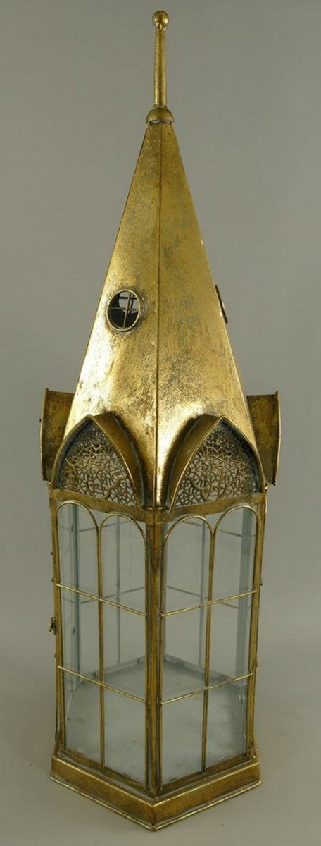 Jugendstil Laterne Antik Gold 30 x 30 x H. 90 cm - Deko Metall Laterne im Kirchturm Design - Wohnzimmer Deko - Garten Deko