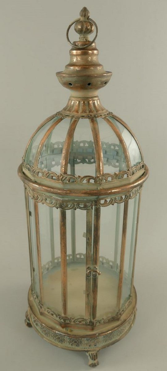 Jugendstil Laterne Antik Kupferfarben H. 65 cm - Metall Tischlaterne mit Tragegriff - Barock & Jugendstil Deko Accessoires