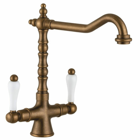 Jugendstil Retro Waschtischarmatur Bronze / Weiß H. 30,5 cm - Made in Italy