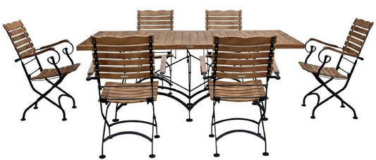 Jugendstil Garten Möbel Set Braun / Schwarz - 1 Jugendstil Garten Esstisch & 6 Jugendstil Garten Stühle - Barock & Jugendstil Gastronomie & Garten Möbel