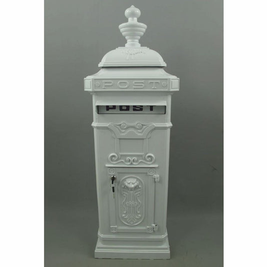 Jugendstil Standbriefkasten Weiß H. 110 cm - Nostalgischer Säulenbriefkasten
