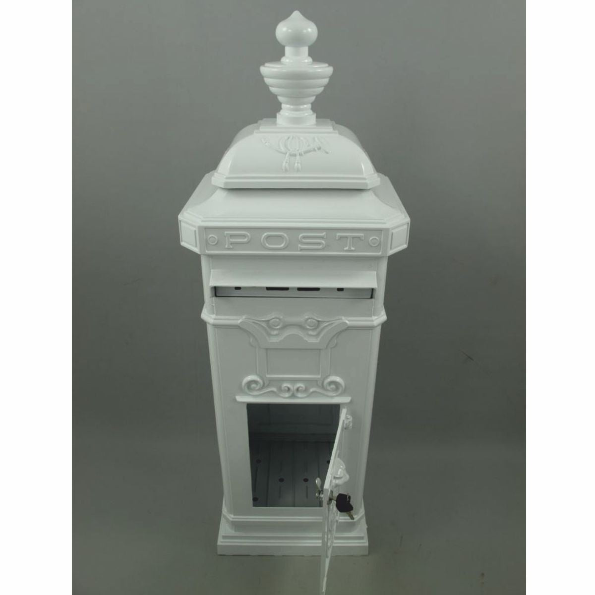 Jugendstil Standbriefkasten Weiß H. 110 cm - Nostalgischer Säulenbriefkasten