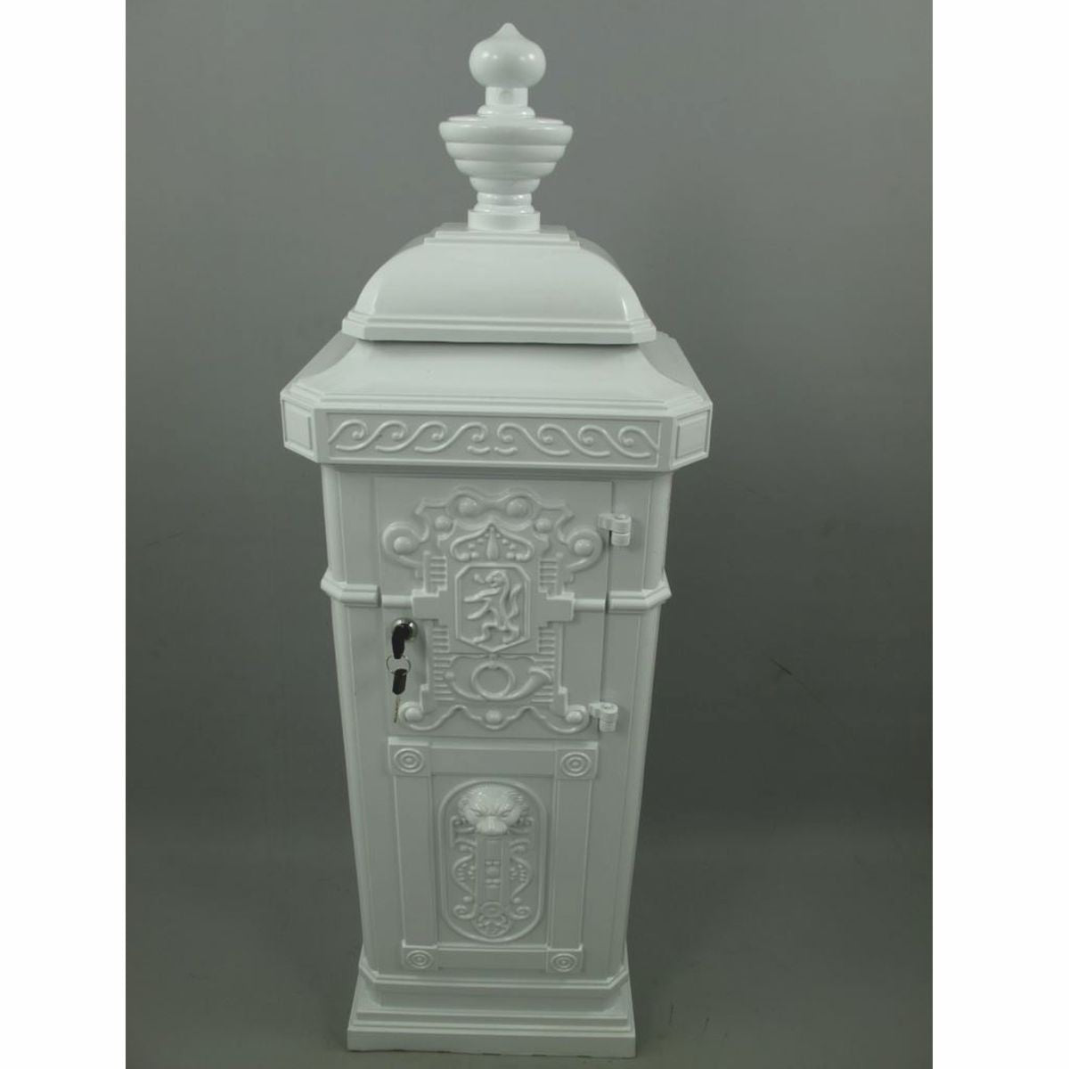 Jugendstil Standbriefkasten Weiß H. 110 cm - Nostalgischer Säulenbriefkasten